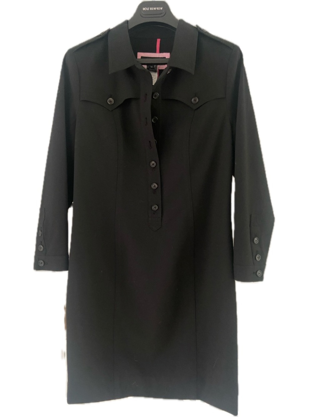 PINK TARTAN Wool Blend Black Trench Sheath Dress 10 Office Workwear